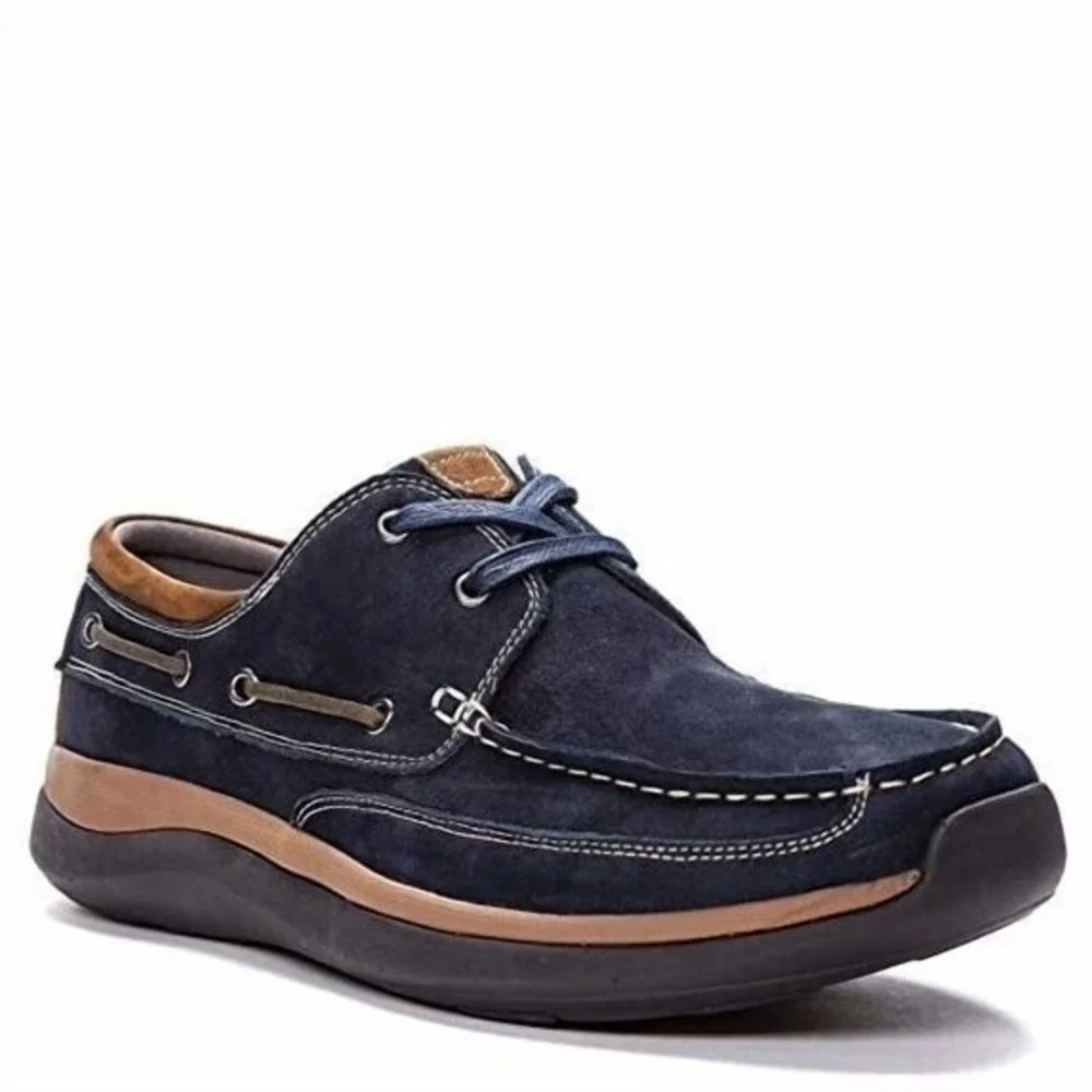 Propet Moccasin Pomeroy Men's Nubuck Boat 16 X-Wide US Slip-On Moc Toe Navy Blue